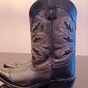 Boy's black cowboy Boots, Size 2 , Leather upper